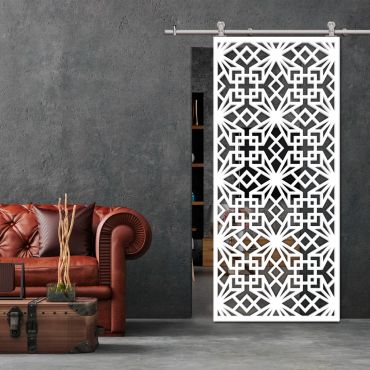 Sliding Barn Door With Wooden Design & Glass Insert Options SBDW - 0682