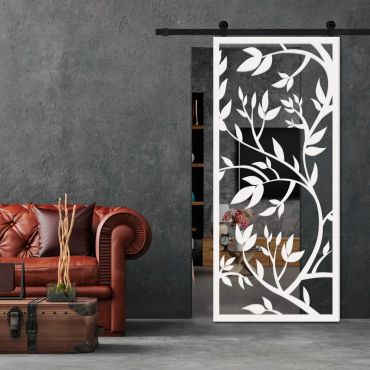 Sliding Barn Door With Wooden Design & Glass Insert Options SBDW - 0667