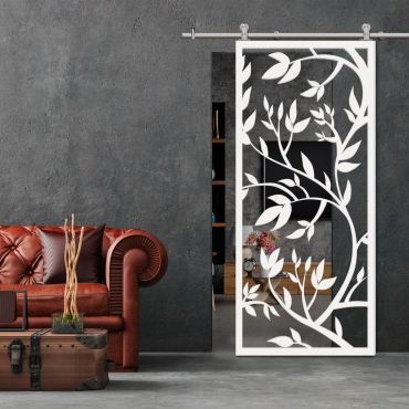 Sliding Barn Door With Wooden Design & Glass Insert Options SBDW - 0667