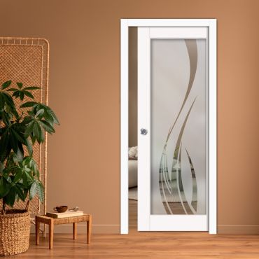 Sliding Pocket Wood Door with Glass Insert PWGD-0782