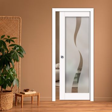 Sliding Pocket Wood Door with Glass Insert PWGD-0783