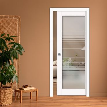 Sliding Pocket Wood Door with Glass Insert PWGD-0784