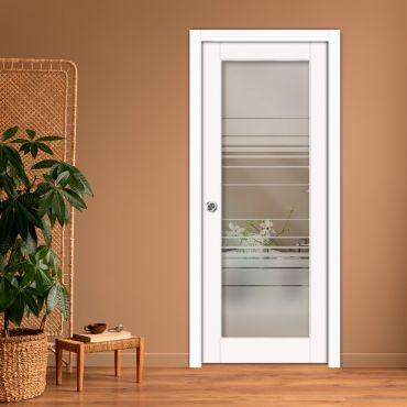 Sliding Pocket Wood Door with Glass Insert PWGD-0784