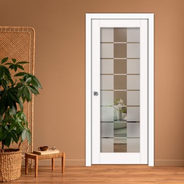 Sliding Pocket Wood Door with Glass Insert PWGD-0787