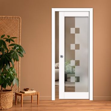 Sliding Pocket Wood Door with Glass Insert PWGD-0791
