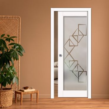 Sliding Pocket Wood Door with Glass Insert PWGD-0792
