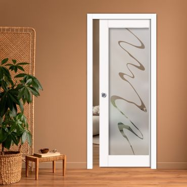 Sliding Pocket Wood Door with Glass Insert PWGD-0793