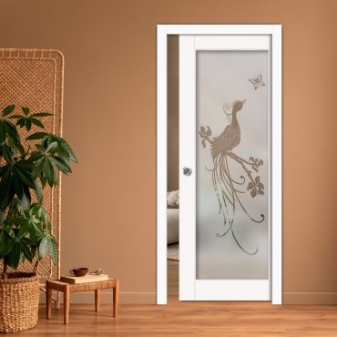 Sliding Pocket Wood Door with Glass Insert PWGD-0795