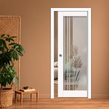 Sliding Pocket Wood Door with Glass Insert PWGD-0799