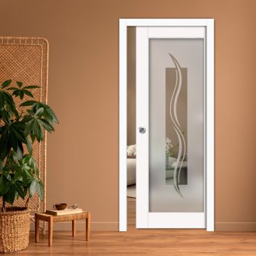 Sliding Pocket Wood Door with Glass Insert PWGD-0800