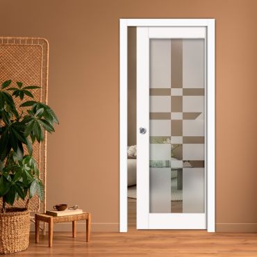 Sliding Pocket Wood Door with Glass Insert PWGD-0807