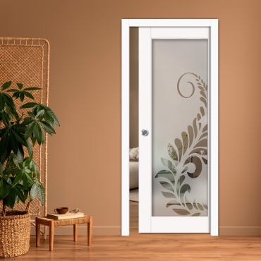 Sliding Pocket Wood Door with Glass Insert PWGD-0814