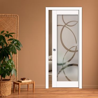 Sliding Pocket Wood Door with Glass Insert PWGD-0816