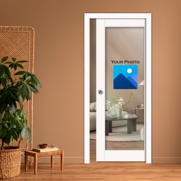 Clear Sliding Pocket Wood Door with Glass Insert PWGD-0820