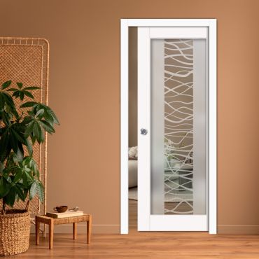 Sliding Pocket Wood Door with Glass Insert PWGD-0777