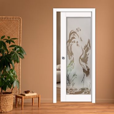 Sliding Pocket Wood Door with Glass Insert PWGD-0826