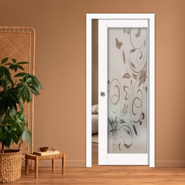Sliding Pocket Wood Door with Glass Insert PWGD-0827