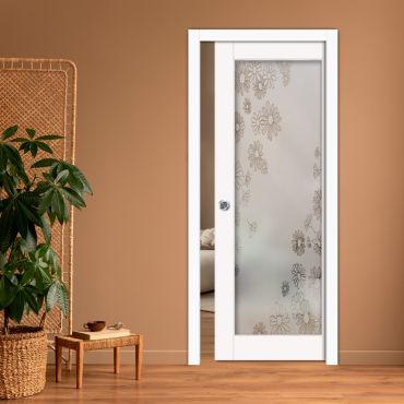 Sliding Pocket Wood Door with Glass Insert PWGD-0828
