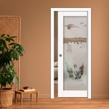 Sliding Pocket Wood Door with Glass Insert PWGD-0829
