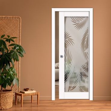 Sliding Pocket Wood Door with Glass Insert PWGD-0830
