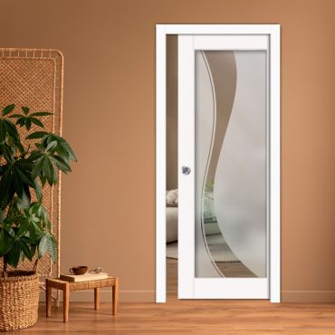Sliding Pocket Wood Door with Glass Insert PWGD-0832