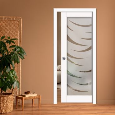 Sliding Pocket Wood Door with Glass Insert PWGD-0842