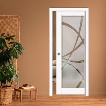 Sliding Pocket Wood Door with Glass Insert PWGD-0838