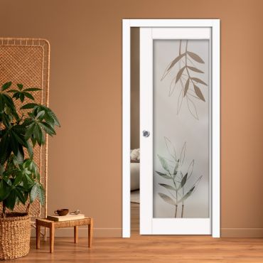 Sliding Pocket Wood Door with Glass Insert PWGD-0841